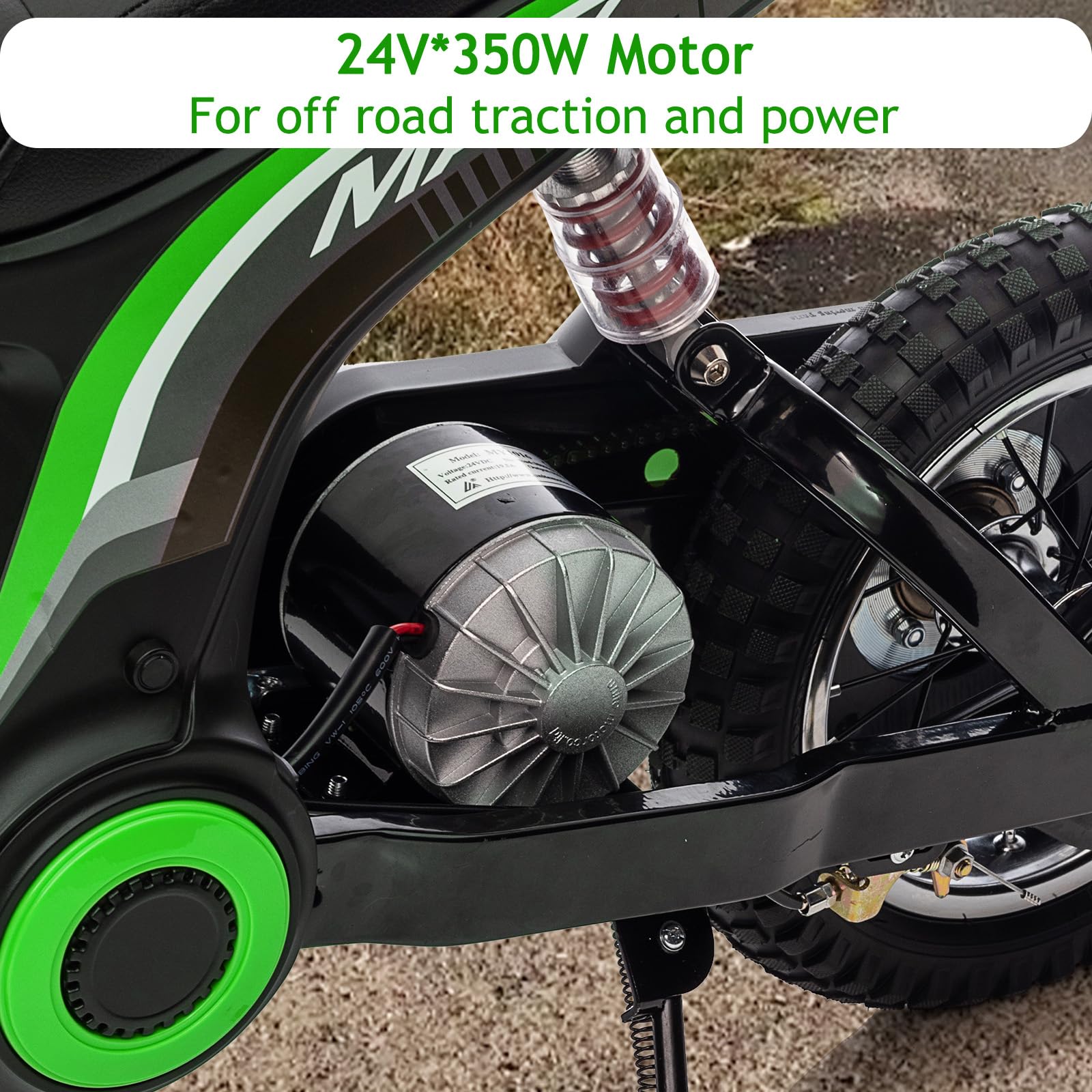 GARVEE 24V 10A 350W Kids Electric Dirt Bike for Ages 5-17 | 14.29MPH Top Speed | 3-Speed Adjustable | Green Off-Road Motorcycle | Perfect for Backyard, Trail & Off-Road Adventures