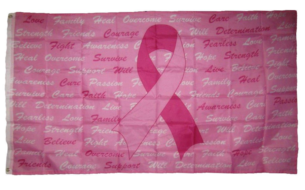 3x5ft Breast Cancer Awareness Pink Ribbon Flag - Premium Vivid Color UV Fade Resistant Polyester Banner with Brass Grommets for Outdoor Garden, Yard, and Wall Decoration - Support Cancer Awareness Campaigns