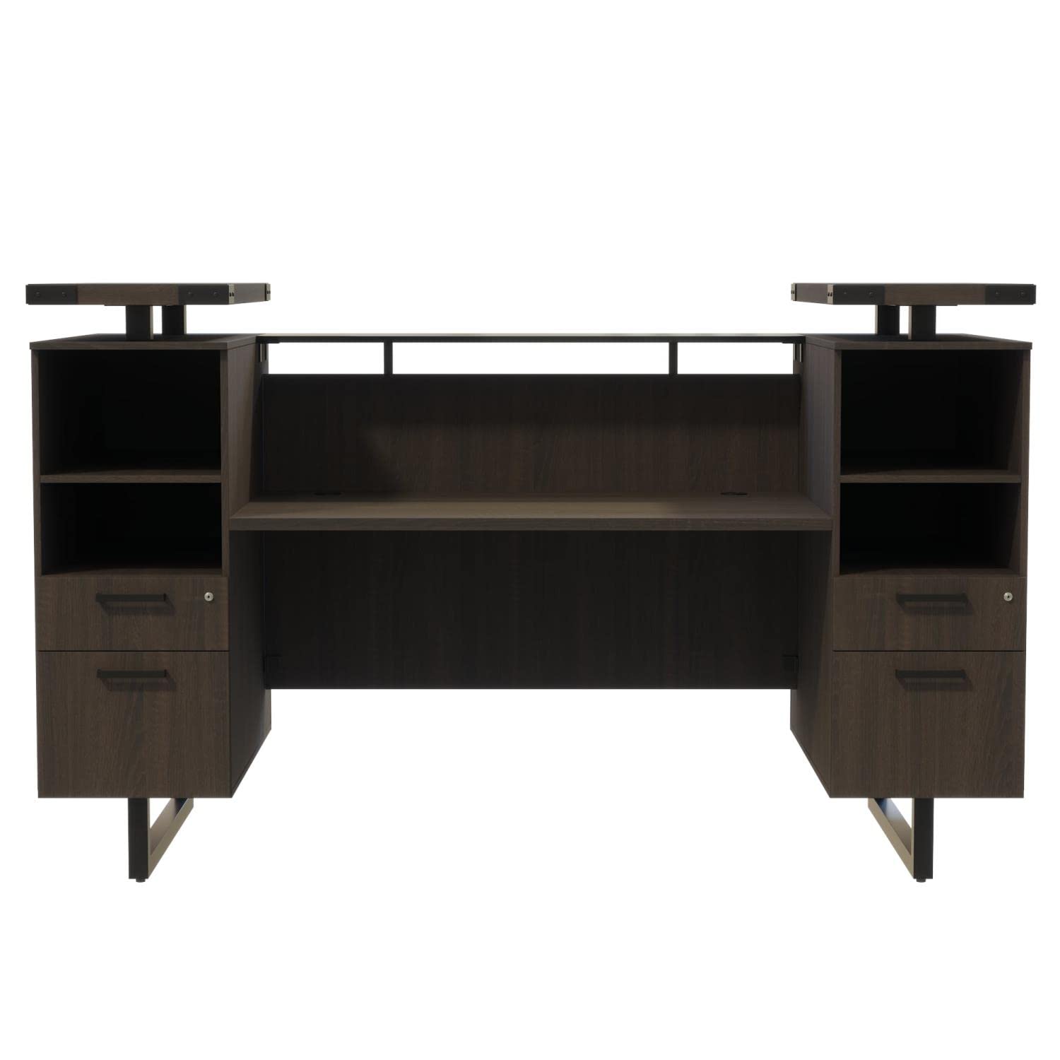 Safco Mirella Modern Reception Desk with Tempered Glass Countertop - Professional Office Furniture for Lobby, Hotel, and Corporate Front Desk Use