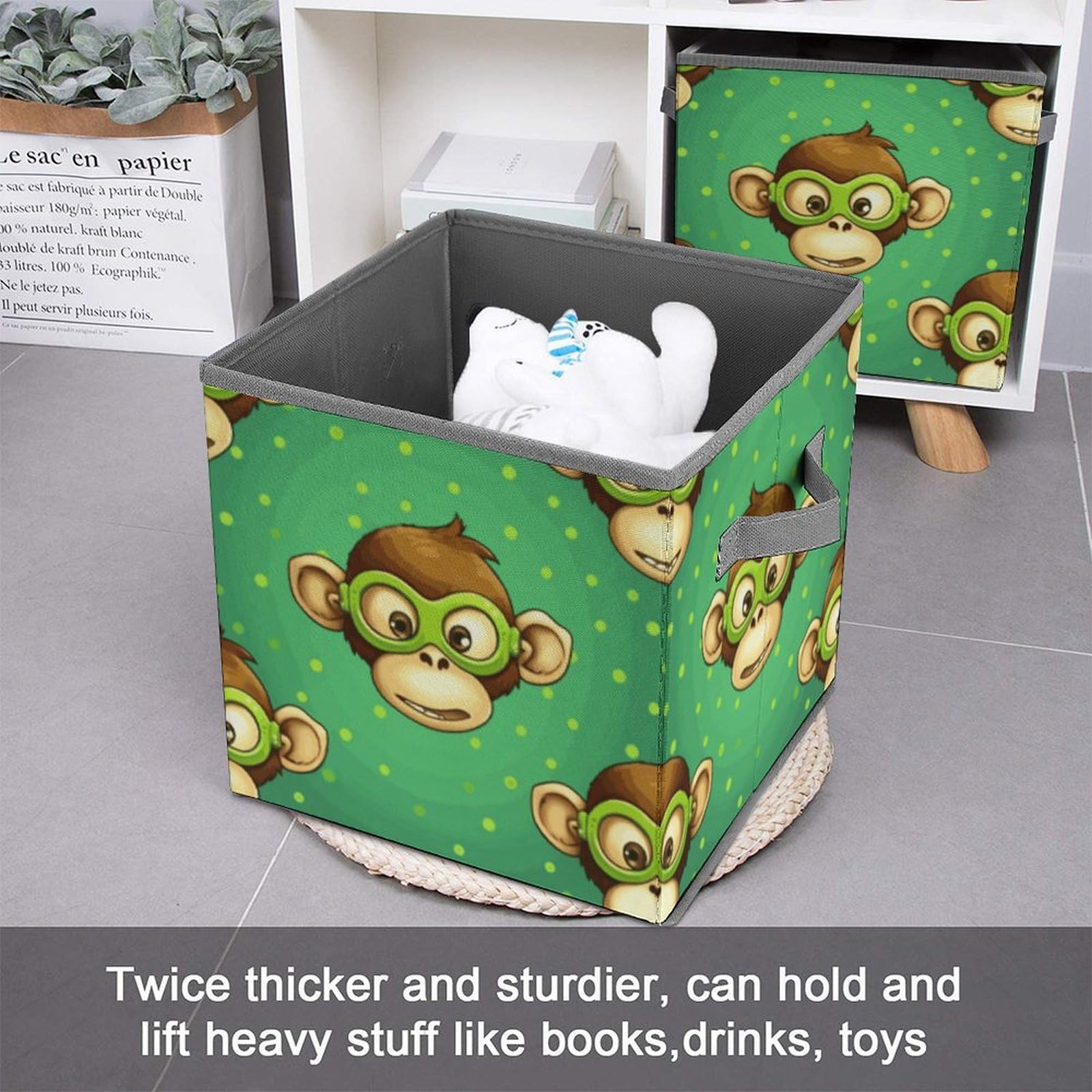 Foldable Storage Cubes with Handles - Green Monkey Closet Organizer Bins for Clothes, Toys & Home Organization | Perfect for Shelves, Cabinets & Underbed Storage