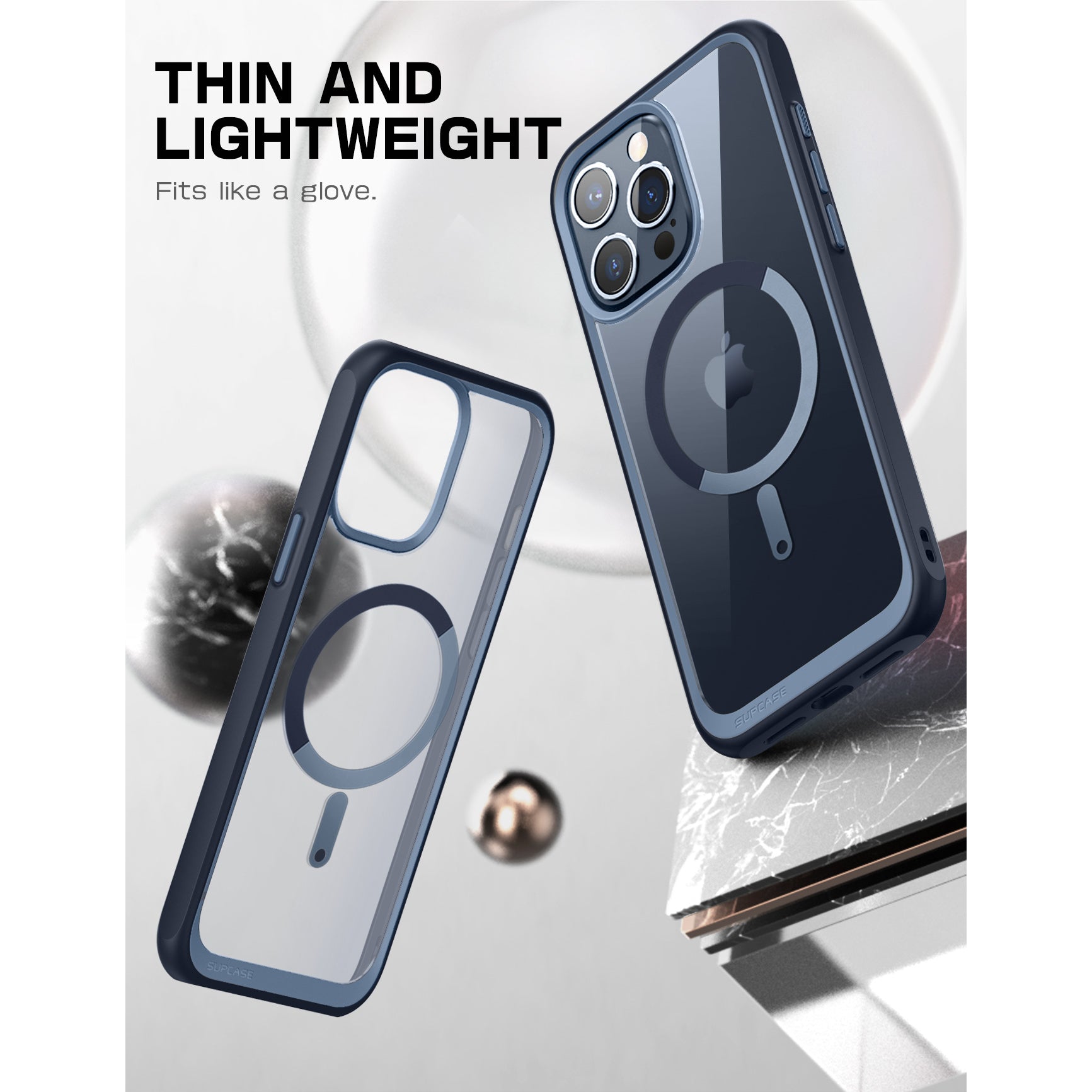 iPhone 15 Pro 6.1 Inch Unicorn Beetle MAG Slim Clear Case with MagSafe - Blue (Open Box) | Shockproof Protective Cover for Everyday Use, Work & Travel