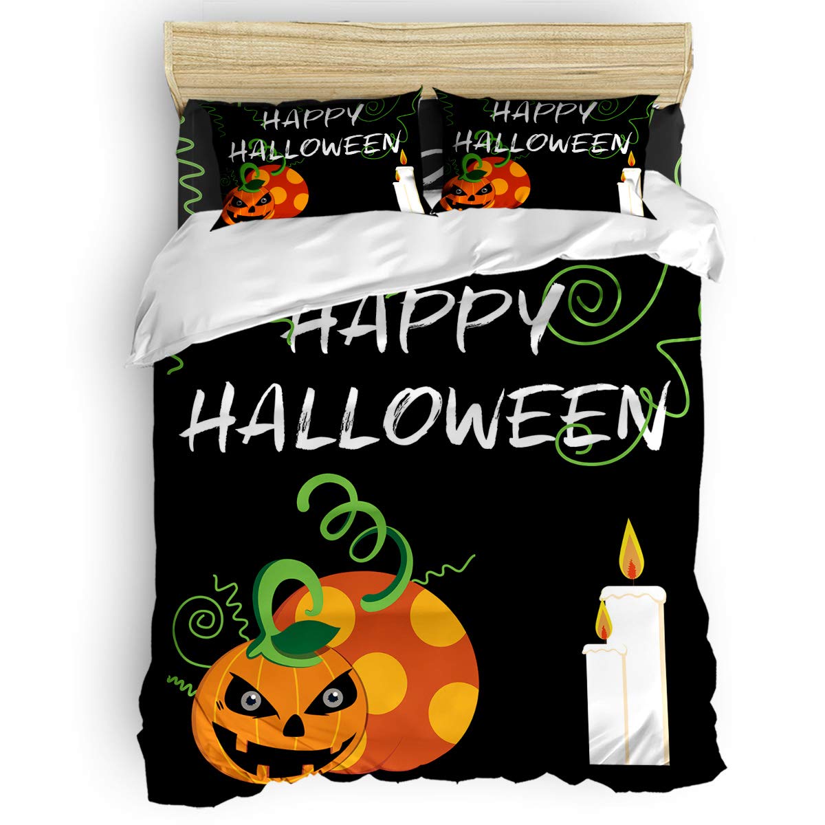 Millxiu Halloween Pumpkin Jack O'Lantern Bedding Set - Queen Size 4-Piece Duvet Cover Set with 1 Duvet Cover, 1 Flat Sheet & 2 Pillowcases - Spooky Luxury Bedding for Teens, Kids & Adults - Perfect for Halloween Decor & Cozy Sleep