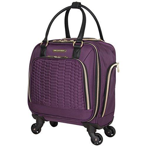 Aimee Kestenberg Women's Polyester Twill Double Pocket Quilted Python Print 4-Wheel Underseat Carry-On Luggage in Plum - Perfect for Air Travel, Business Trips & Weekend Getaways