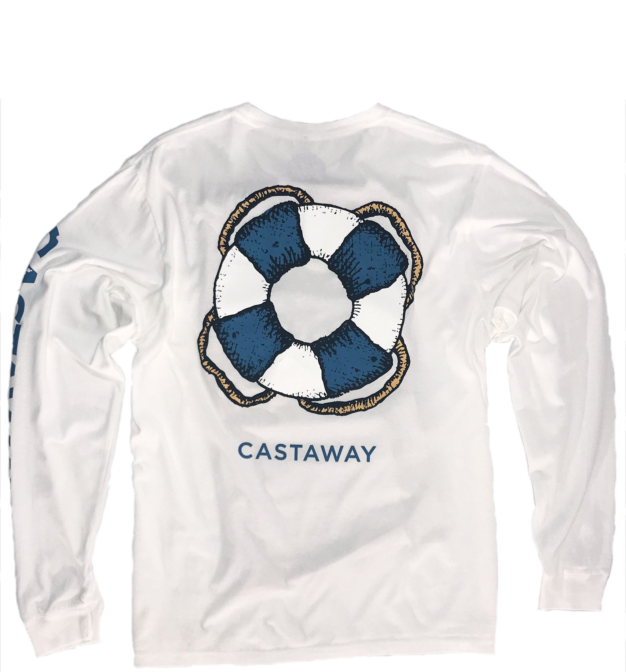 Castaway White Long Sleeve Beach Tee - Comfortable Sun Protection Shirt for Summer Vacation, Surfing and Coastal Adventures