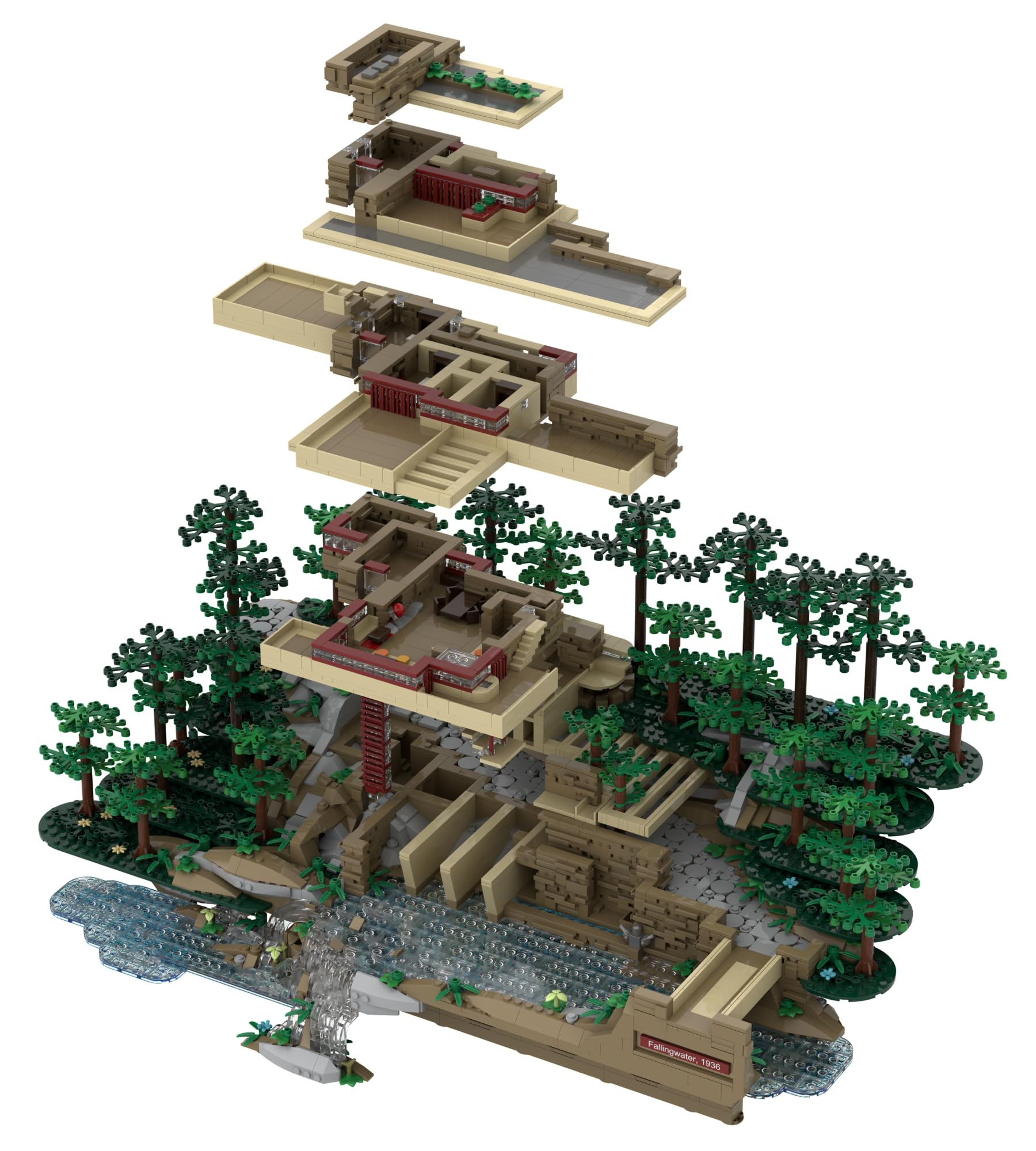 Atom Brick Fallingwater Architectural Building Set - 3D Puzzle Model Kit for Adults & Teens - Perfect for Home Decor, Gift, and STEM Learning