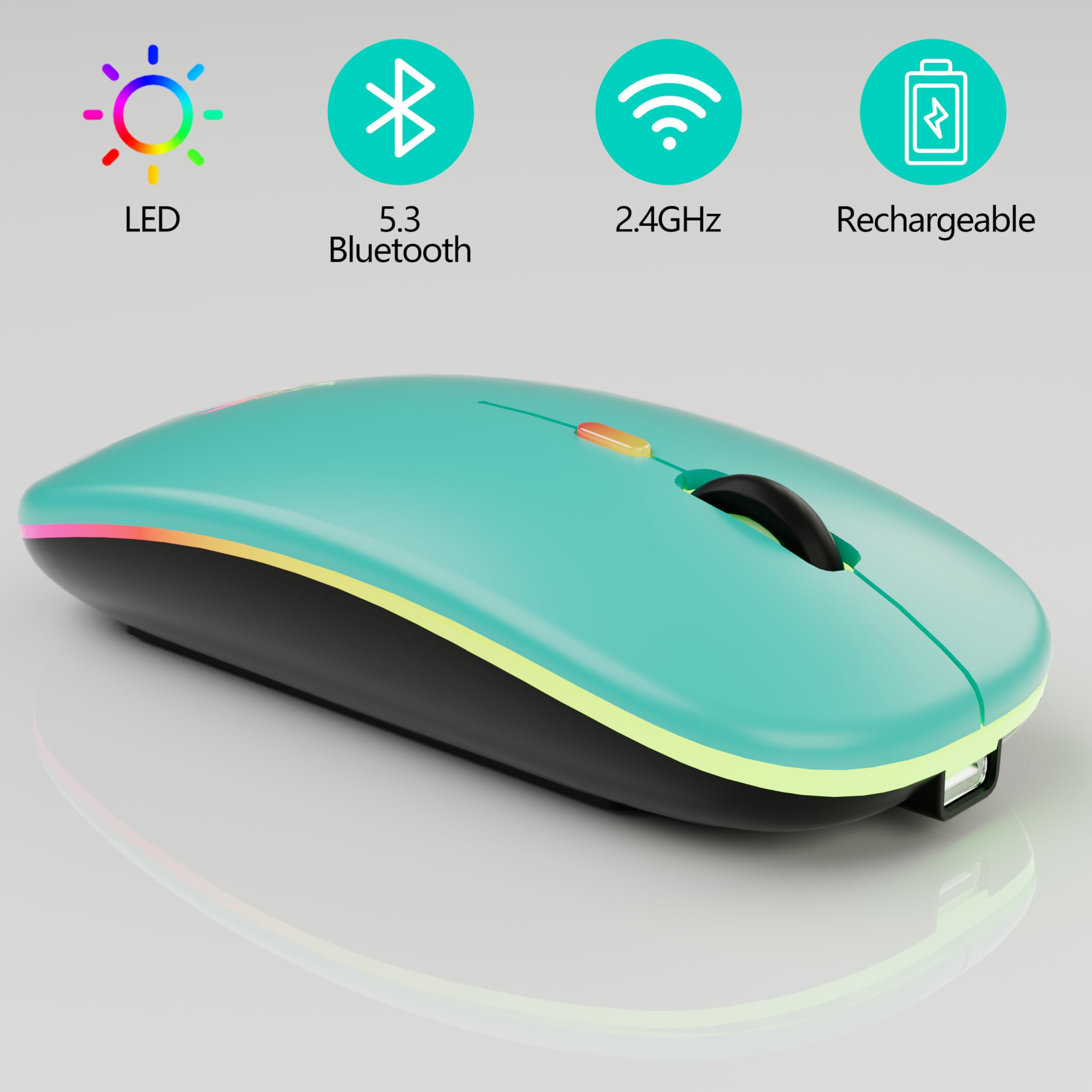 Wireless Rechargeable TQQ Mouse - 7 Color RGB Backlit Gaming Mouse with 2.4GHz USB Mini Receiver, Compatible with Laptop, PC, Computer, Chromebook, Notebook & iPad - Perfect for Gaming, Office Work & Home Use