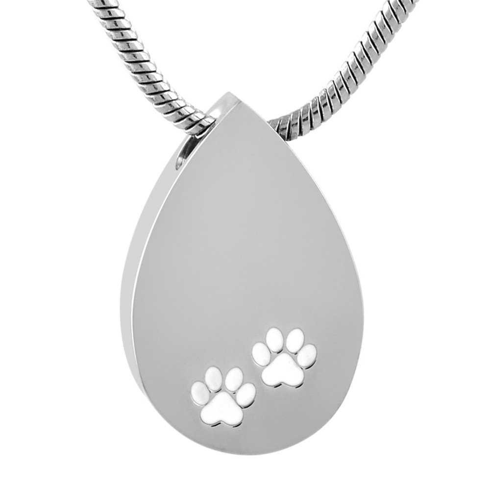 Memorial Jewelry for Ashes - Cremation Urn Necklace & Pendant with Funnel Filler Kit - Paw Print Teardrop Design - Perfect for Pet Loss Remembrance & Keepsake Gifts