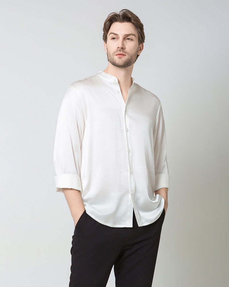 Premium Silk Men's Casual Long Sleeve Shirt - Breathable & Comfortable for Office, Travel & Special Occasions