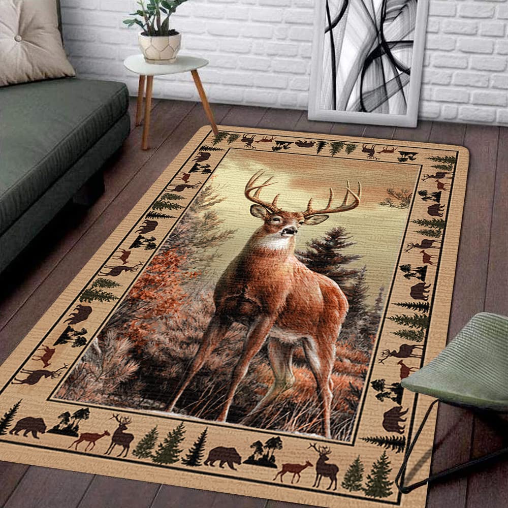 Premium Rustic Deer Hunting Camo Area Rug - Non-Slip Woodland Wildlife Decor Rug for Bedroom, Living Room & Outdoor Use - Perfect Gift for Hunters & Nature Lovers (4x6 Feet) - Ideal for Cabin Decor, Man Cave & Hunting Lodge