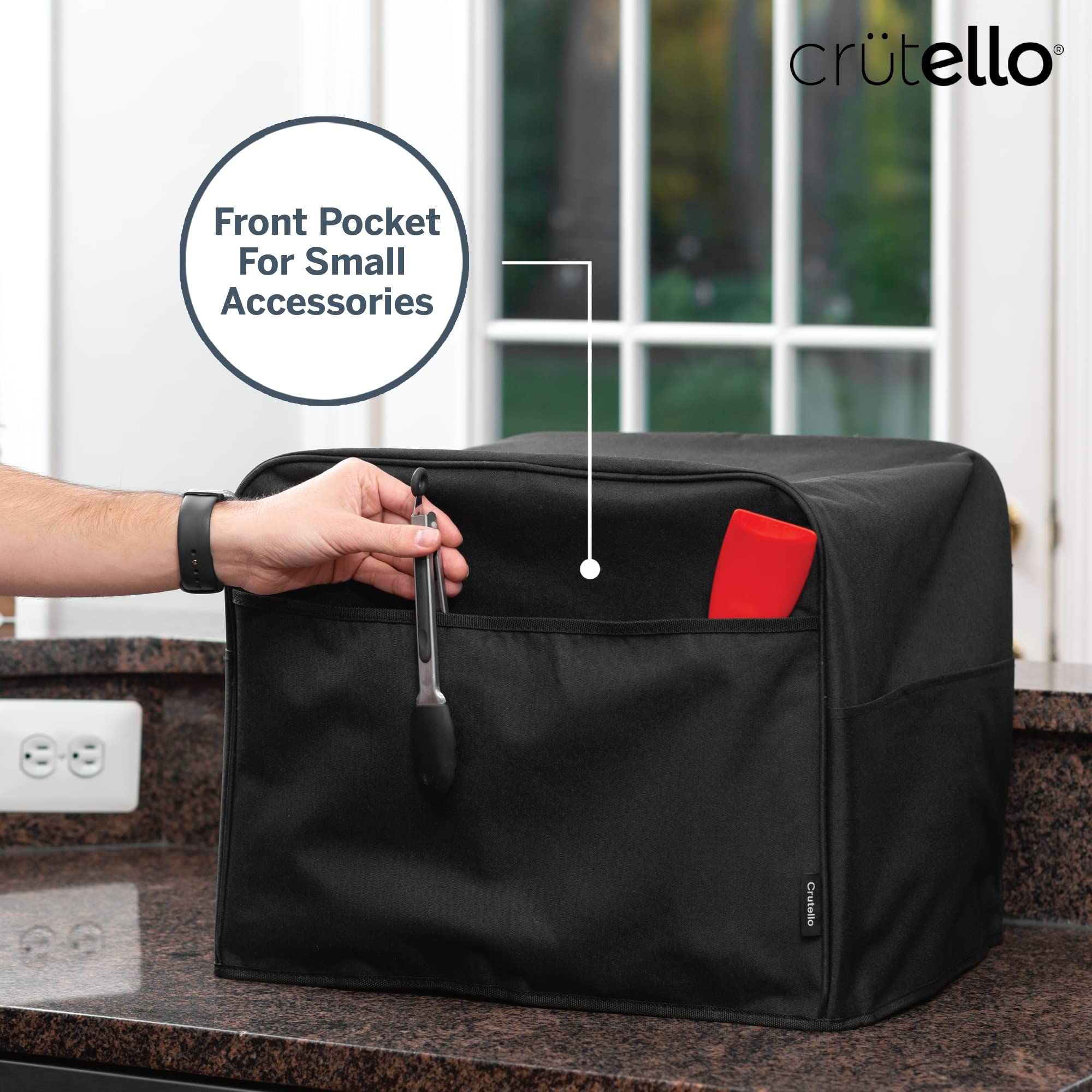 Crutello Convection Toaster Oven Cover with Storage Pockets - Large Heat-Resistant Toaster Cover for Machines Up to 17 x 15 x 14 Inches - Black Countertop Oven Protector - Perfect for Kitchen, RV, Dorm & Small Spaces