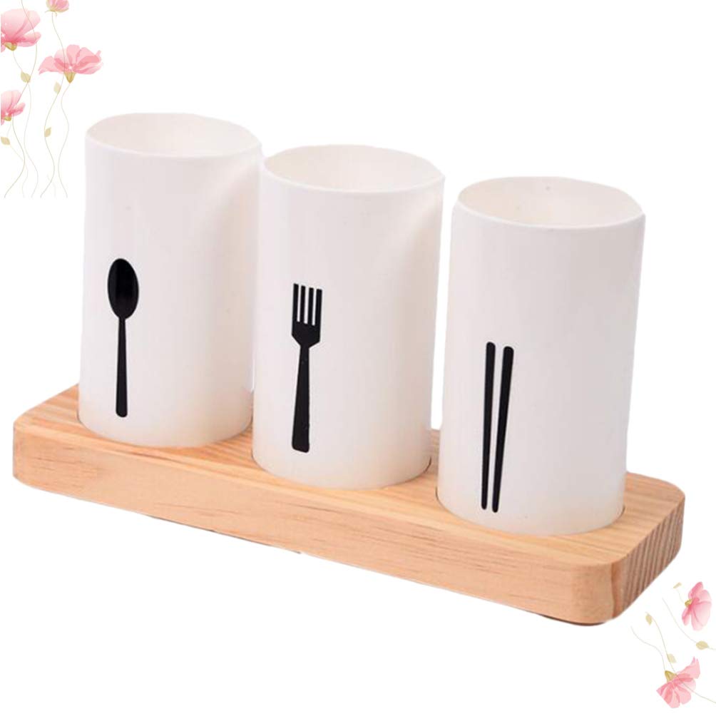 Hemoton Wooden Cutlery Holder Set - Stainless Steel Utensil Drying Rack with Wood Base for Kitchen Countertop Storage - Organize Forks, Knives, Spoons - Perfect for Bar, Restaurant & Home Kitchen Organization