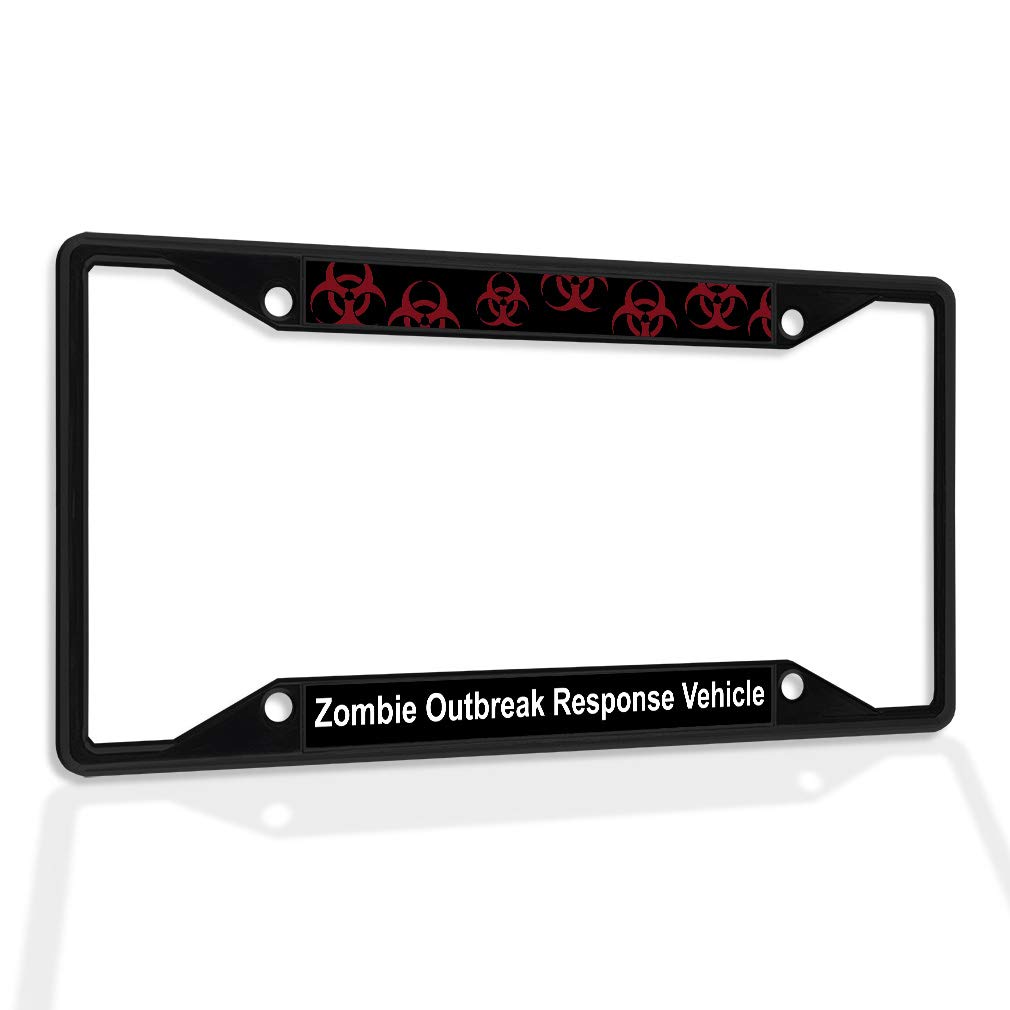 Premium Metal Insert License Plate Frame - Zombie Apocalypse & Break Response Design - Weatherproof Car Accessories (Black, 4 Holes, Solid Insert) - Perfect for Off-Road Vehicles, Emergency Response Cars & Themed Auto Customization