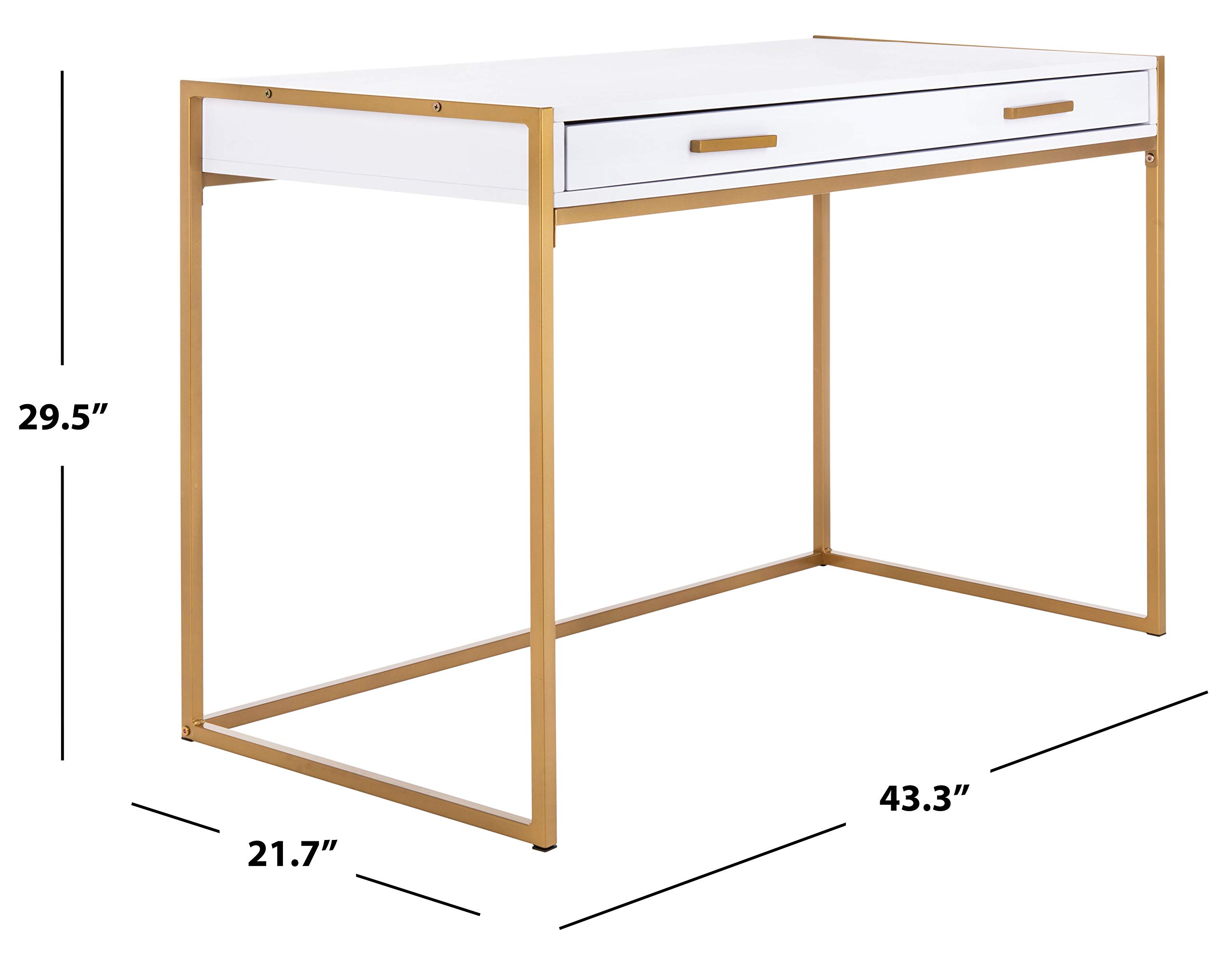 Safavieh Elodie Modern White and Gold 1-Drawer Home Office Desk - Stylish Writing Desk for Small Spaces, Dorm Rooms & Modern Workspaces