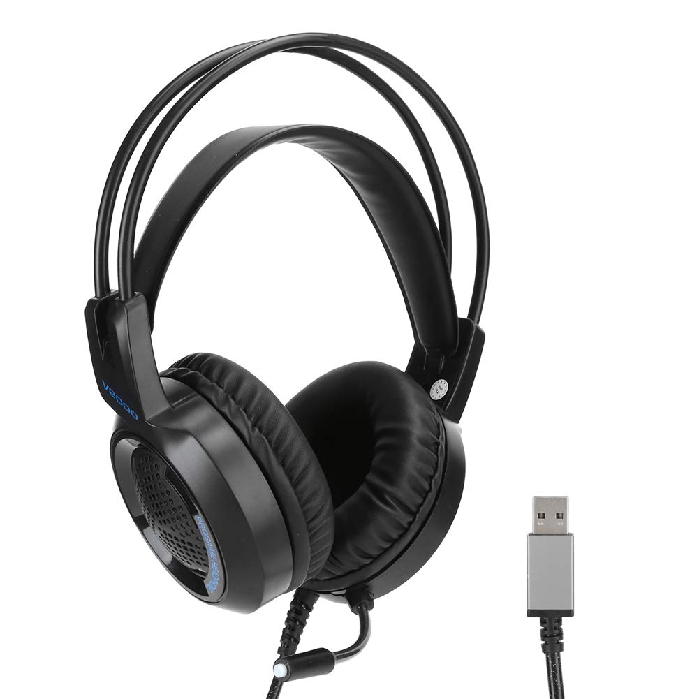 Cuifati V2000 Gaming Headset - 7.1 Virtual Surround Sound USB Headphones with Noise Cancelling Microphone, Over-Ear Wired Stereo Headset for PC, Mac, PS4, Xbox One - Perfect for Competitive Gaming, Streaming & Online Meetings