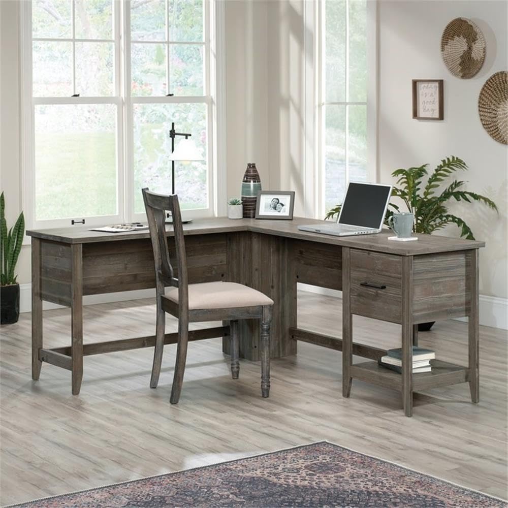UrbanPro 1 Drawer Modern Engineered Wood L-Shaped Desk in Pebble Pine - Home Office Workstation for Small Spaces & Gaming Setup