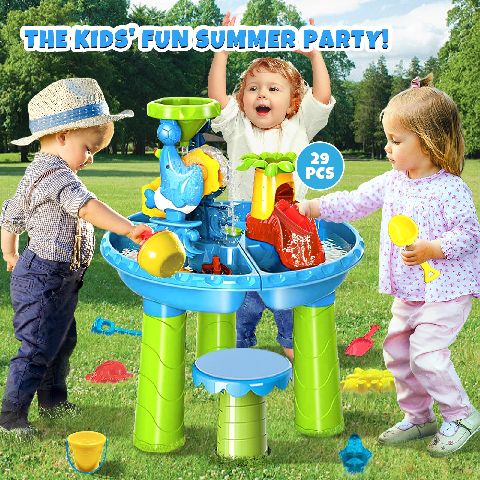 VINTOP Water Table & Sand Play Table for Toddlers 1-8 Years Old - Outdoor Sensory Activity Table with Beach Toys for Kids - Summer Backyard Water Play Set for Boys & Girls - Perfect for Beach Days, Backyard Fun, and Sensory Development Playtime