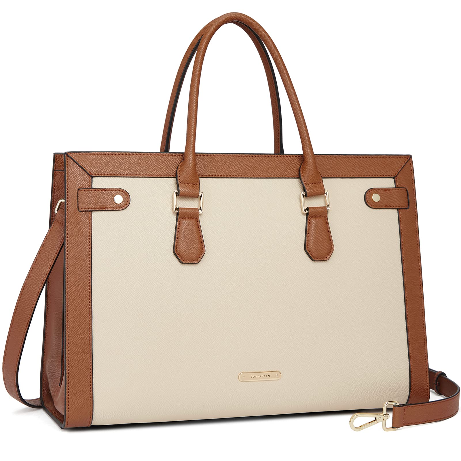 BOSTANTEN 15.6 Inch Leather Laptop Bag for Women - Stylish Work Tote Briefcase & Computer Handbag - Perfect for Business, Office, Travel and Daily Commute