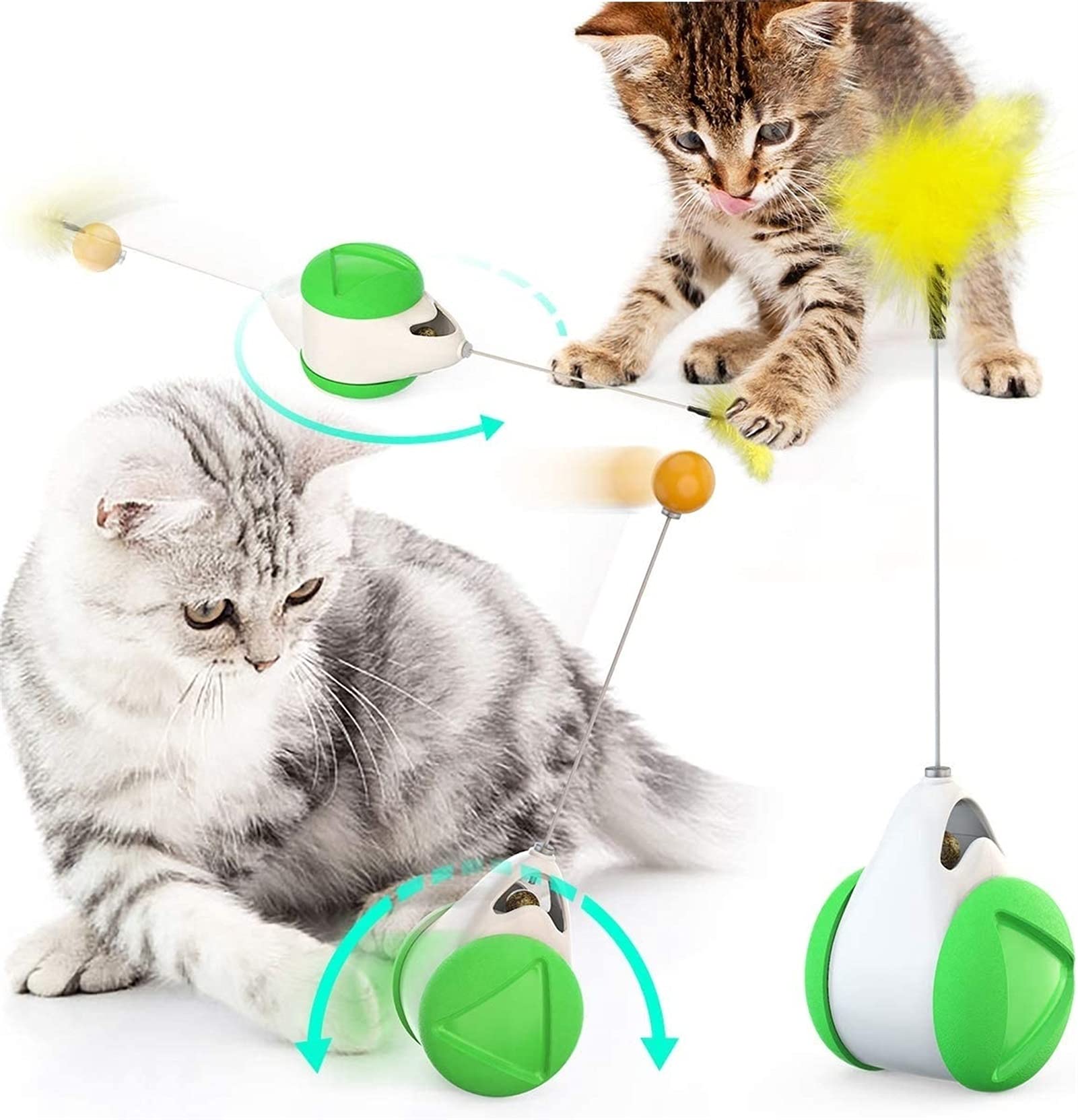 JSY Interactive Cat Balance Swing Toy with Feather & Rotating Ball - Fun Teaser for Indoor Cats, Kitten Hunting Exercise & Play - Perfect for Pet Entertainment & Catnip Enrichment