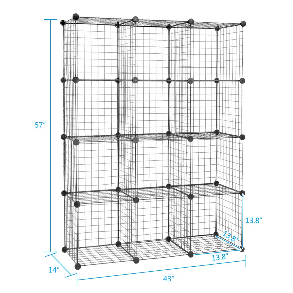 GT2-LC 12-Cube Organizer Shelf - Modular Wire Grid Storage Unit with Metal Frame | Perfect for Home Office, Closet Organization & Kids Room Storage