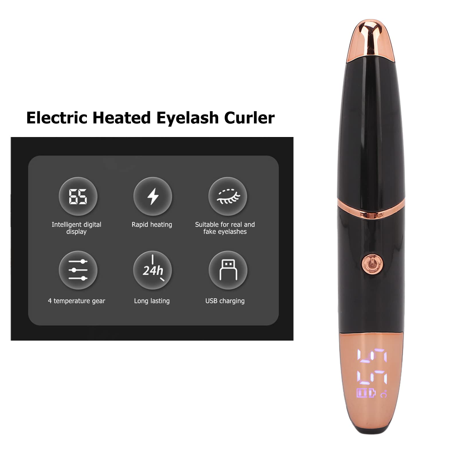 USB Rechargeable Electric Heated Eyelash Curler - 4 Adjustable Temperature Settings, Fast Heating & Long-Lasting for Perfect Curls | Ideal for Home, Travel & Professional Makeup (Black)