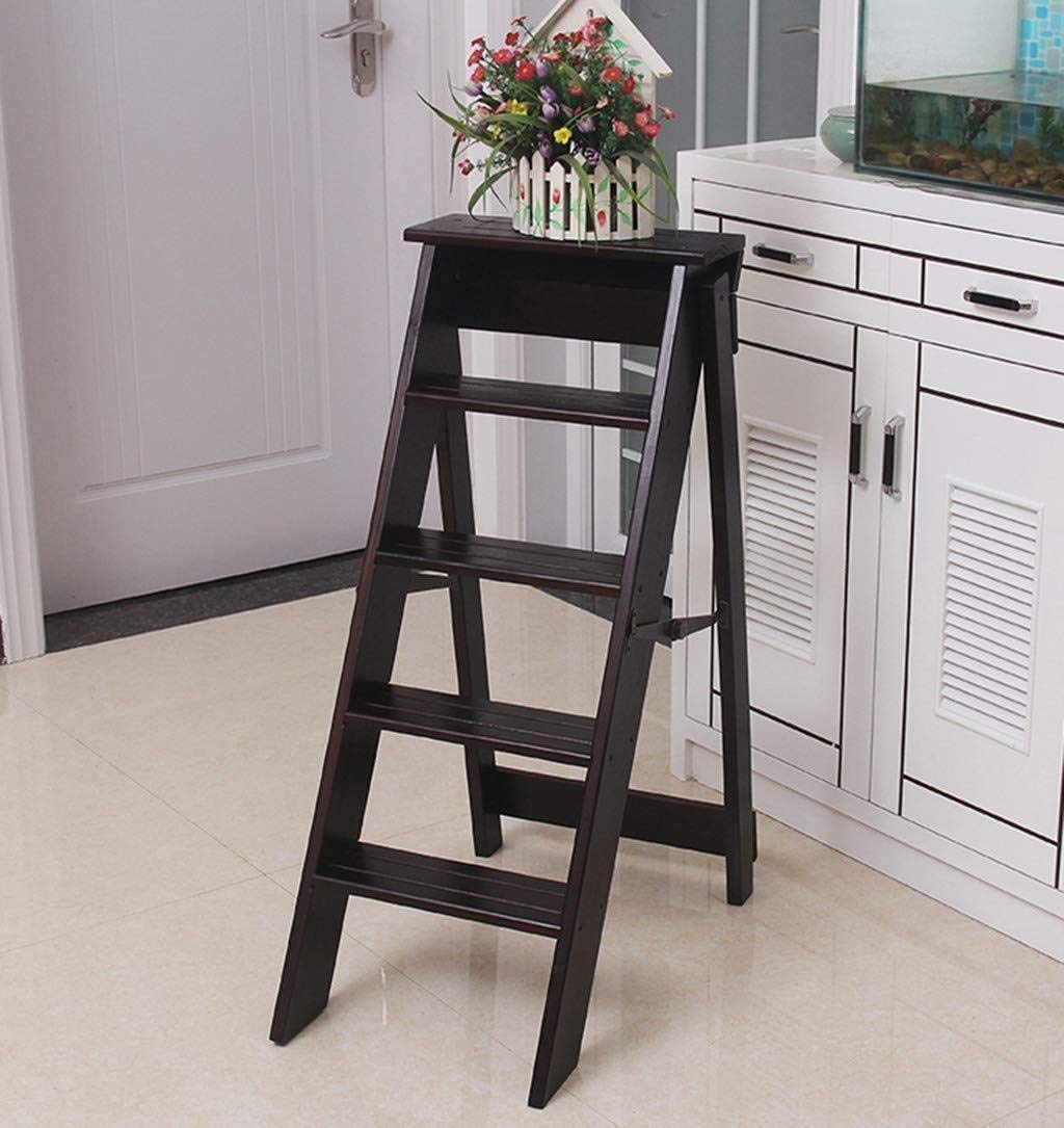 KAZUP Solid Wood Folding Step Stool - Portable Indoor Climbing Stool, Multifunctional Wooden Ladder Chair for Home, Fishing & Outdoor Use - Black