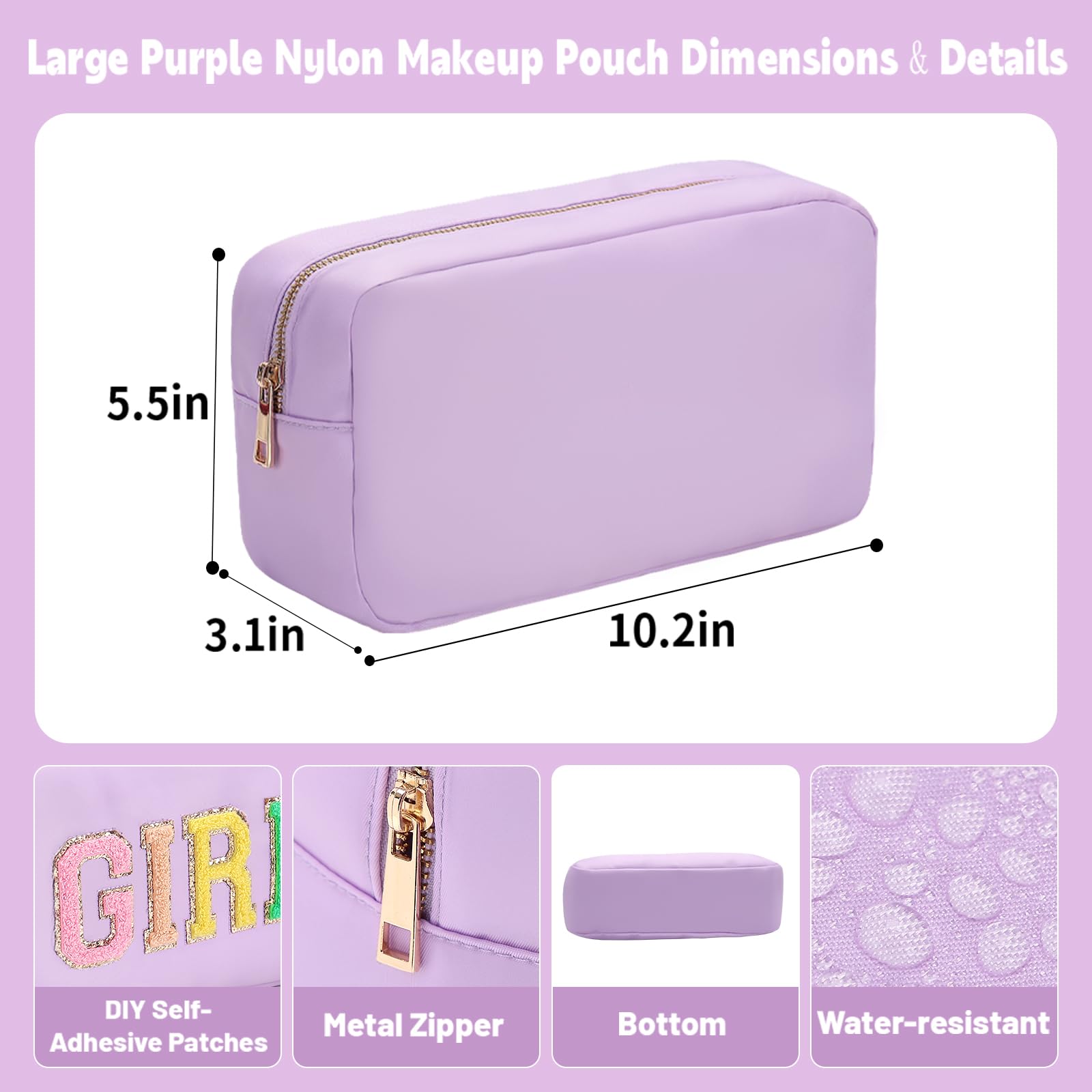 Travel Makeup Organizer Bag for Women - Large Nylon Cosmetic Case with Zipper Pockets (Purple) | Perfect for Vacation, Gym & Daily Essentials Storage
