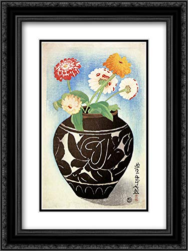 Yamamura Toyonari Dahlia Art Print - 18x24 Inch Black Ornate Frame with Double Matting | Museum Quality Wall Decor for Living Room, Bedroom & Office