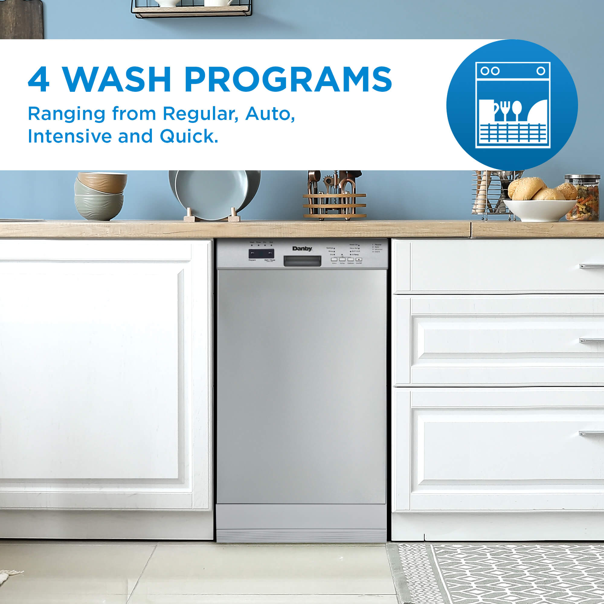 Danby DDW18D1ESS 18 Inch Stainless Steel Built-In Dishwasher - Compact & Energy Efficient for Small Kitchens, Apartments, and RVs