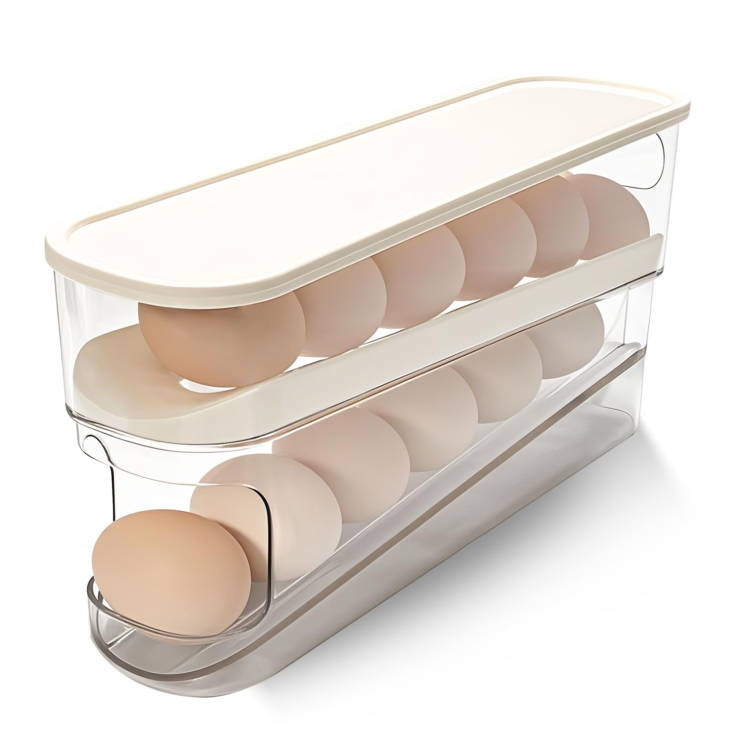 Automatic Rolling Egg Holder for Refrigerator - Space Saving Egg Dispenser Storage Container for Kitchen Countertop, Pantry & Outdoor Use (3.35