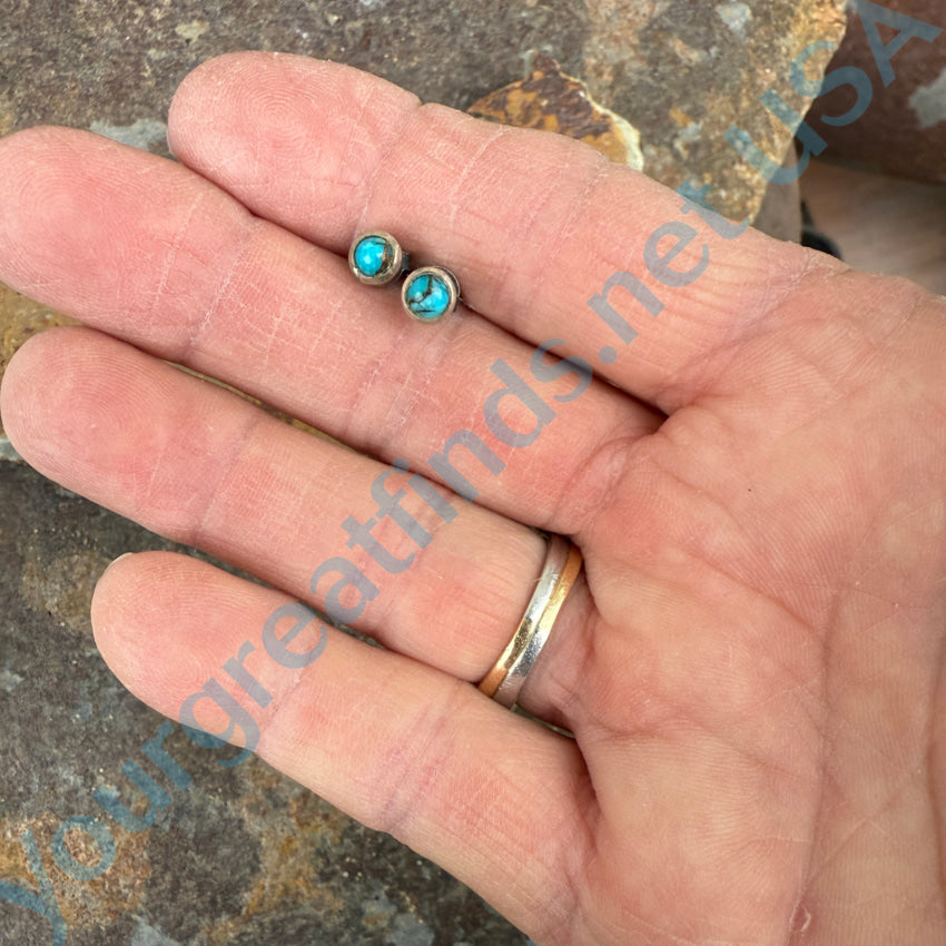 Tiny Sterling Silver & Turquoise Pierced Post Stud Earrings for Women - Dainty Southwest Style Jewelry for Everyday Wear & Special Occasions