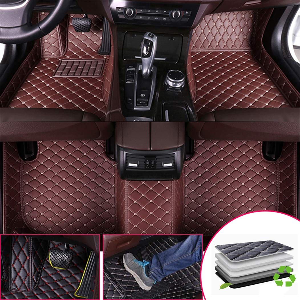 SureMart Custom Fit All Weather Floor Mats for Kia Carens 2007-2012 Models | 7-Seat Leather Car Mats | Front & Rear Set | Durable Auto Interior Protection | Perfect for Daily Commute & Family Road Trips