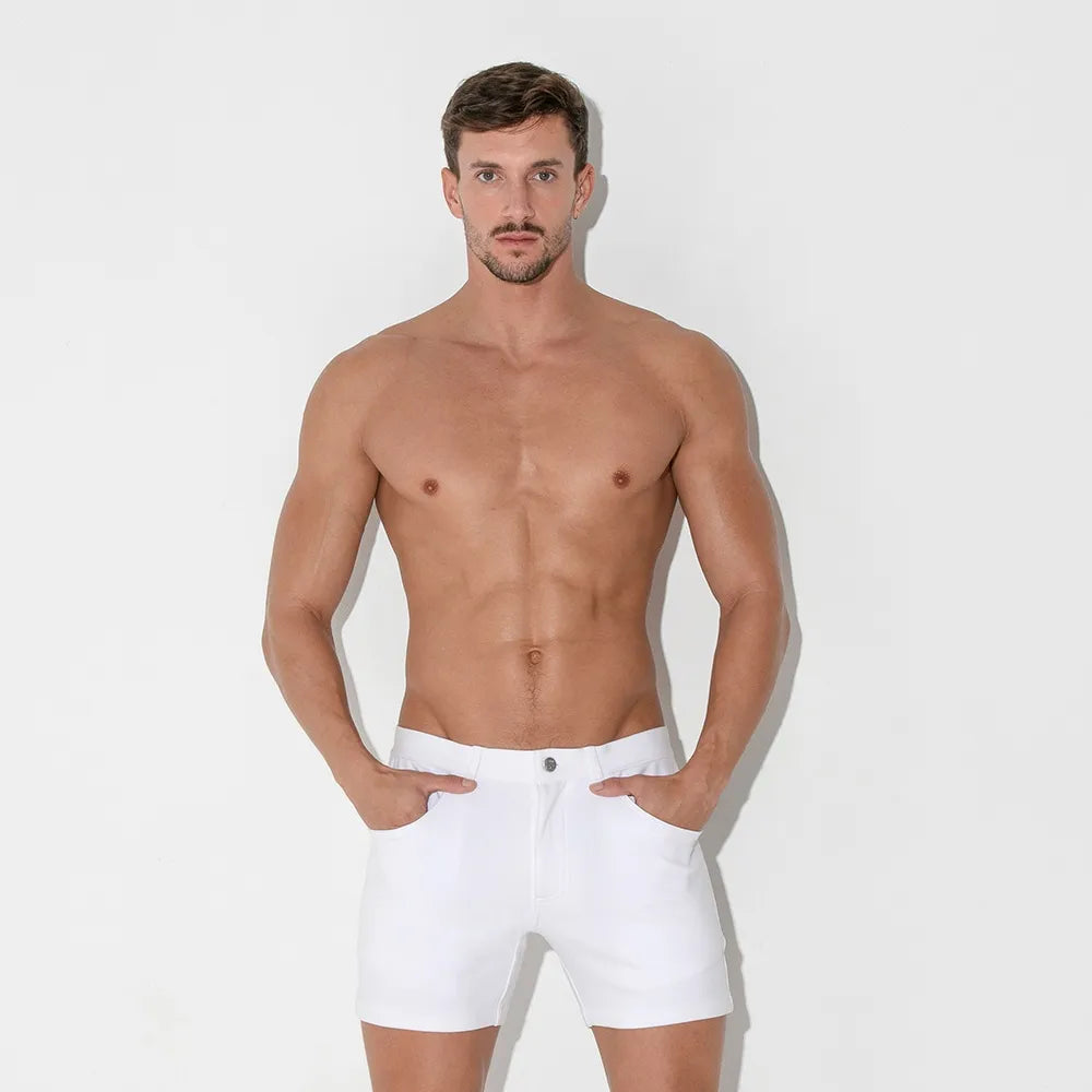 Code 22 Slim Fit 5-Pocket Stretch Shorts for Men - Comfortable Casual Wear (White) | Perfect for Summer, Gym, and Everyday Activities