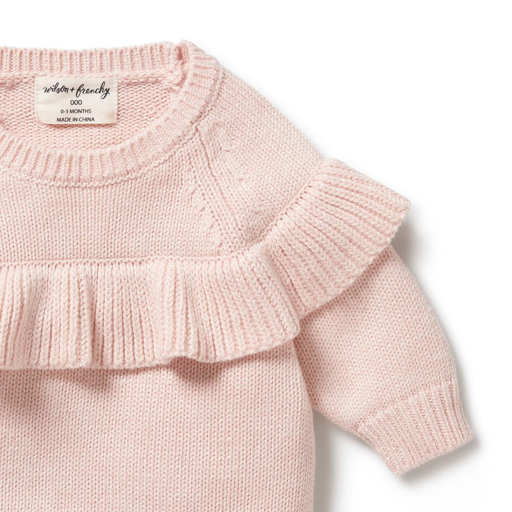 Pink Knitted Ruffle Jumper for Women - Soft & Stylish Sweater - Perfect for Fall & Winter Outfits, Date Nights & Casual Wear