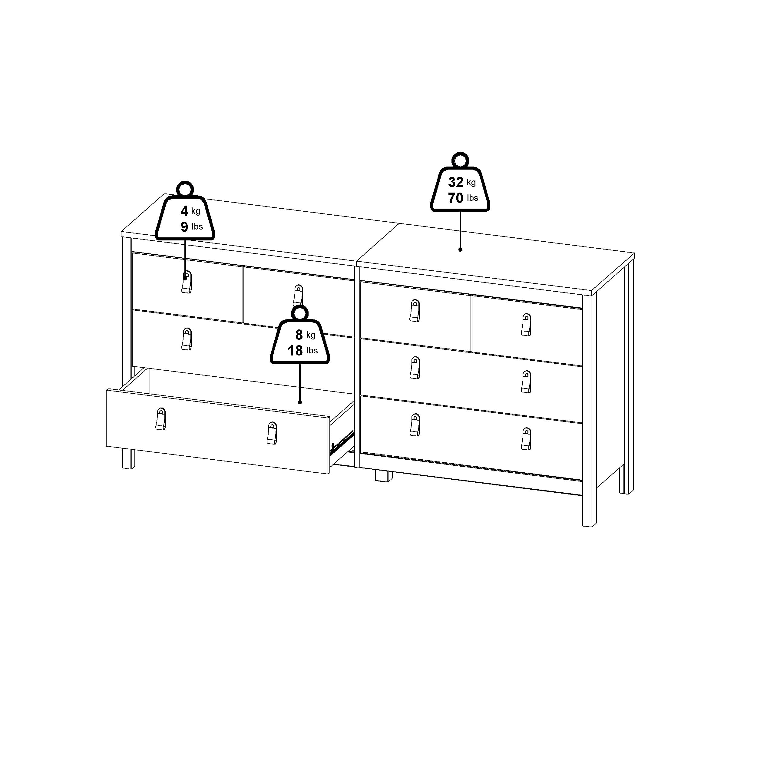 Tvilum 8-Drawer Double Dresser in White - Modern Bedroom Storage Solution for Clothes, Linens & Accessories