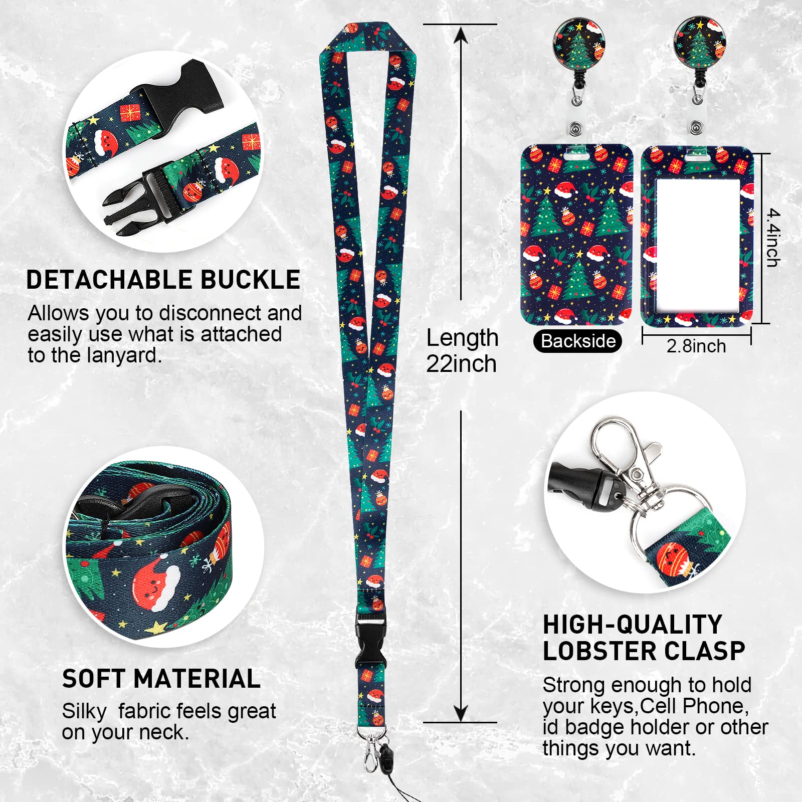 Christmas Themed ID Badge Holder with Adjustable Lanyard - Retractable Badge Reel for Women, Kids, Teachers, Nurses, Doctors & Students - Perfect for Holiday Work, School & Office Events