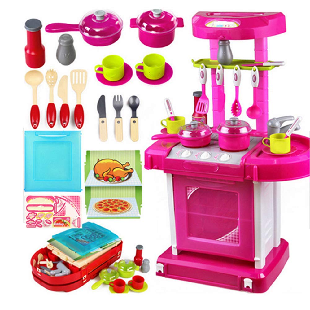 Gaeirt Kids Kitchen Toy Set - Realistic Simulation Stove, Portable & Durable Pretend Play Cooking Toys for Toddlers & Children (Pink) - Perfect for Home Playroom & Preschool Learning Activities