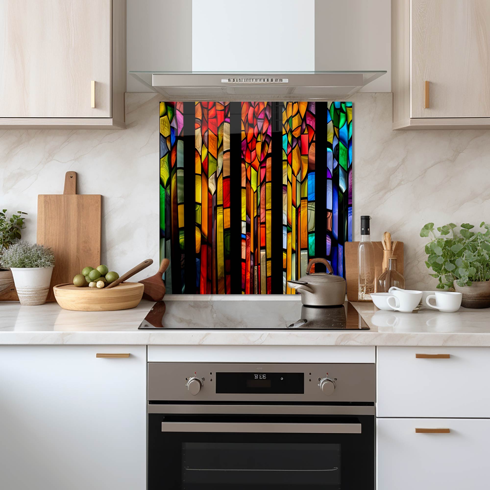 Vibrant Floral Striped Glass Splashback - Modern Kitchen Backsplash for Stylish Home Decor | Perfect for DIY Kitchen Renovation & Interior Design