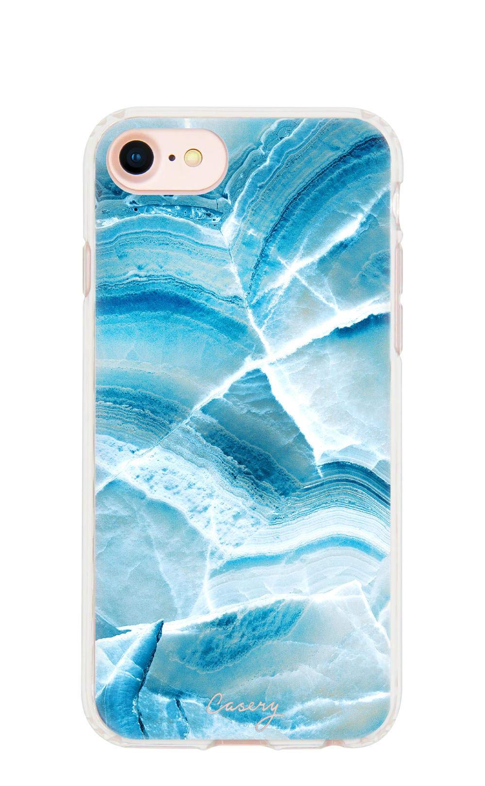 Casery Slim Clear Protective Case for Apple iPhone SE, iPhone 8, iPhone 7 - Military Grade Drop Tested Protection - Aqua Marble Water Blue Design - Perfect for Everyday Use, Travel & Outdoor Activities