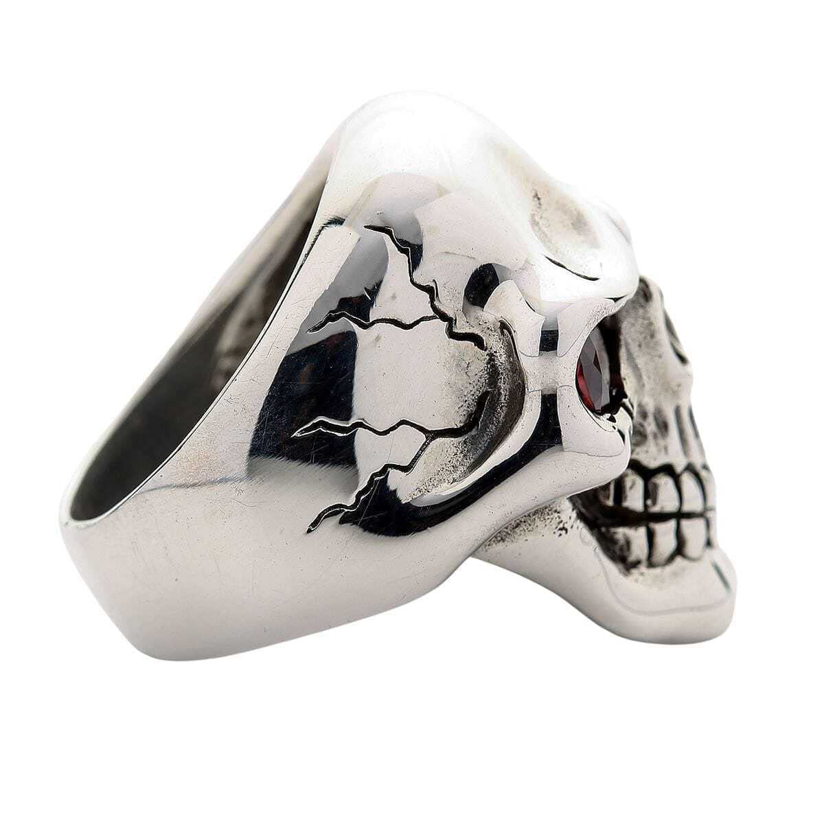 Sterling Silver Skull Ring with Red Eyes for Men - Gothic Biker Jewelry for Punk Fashion & Motorcycle Enthusiasts