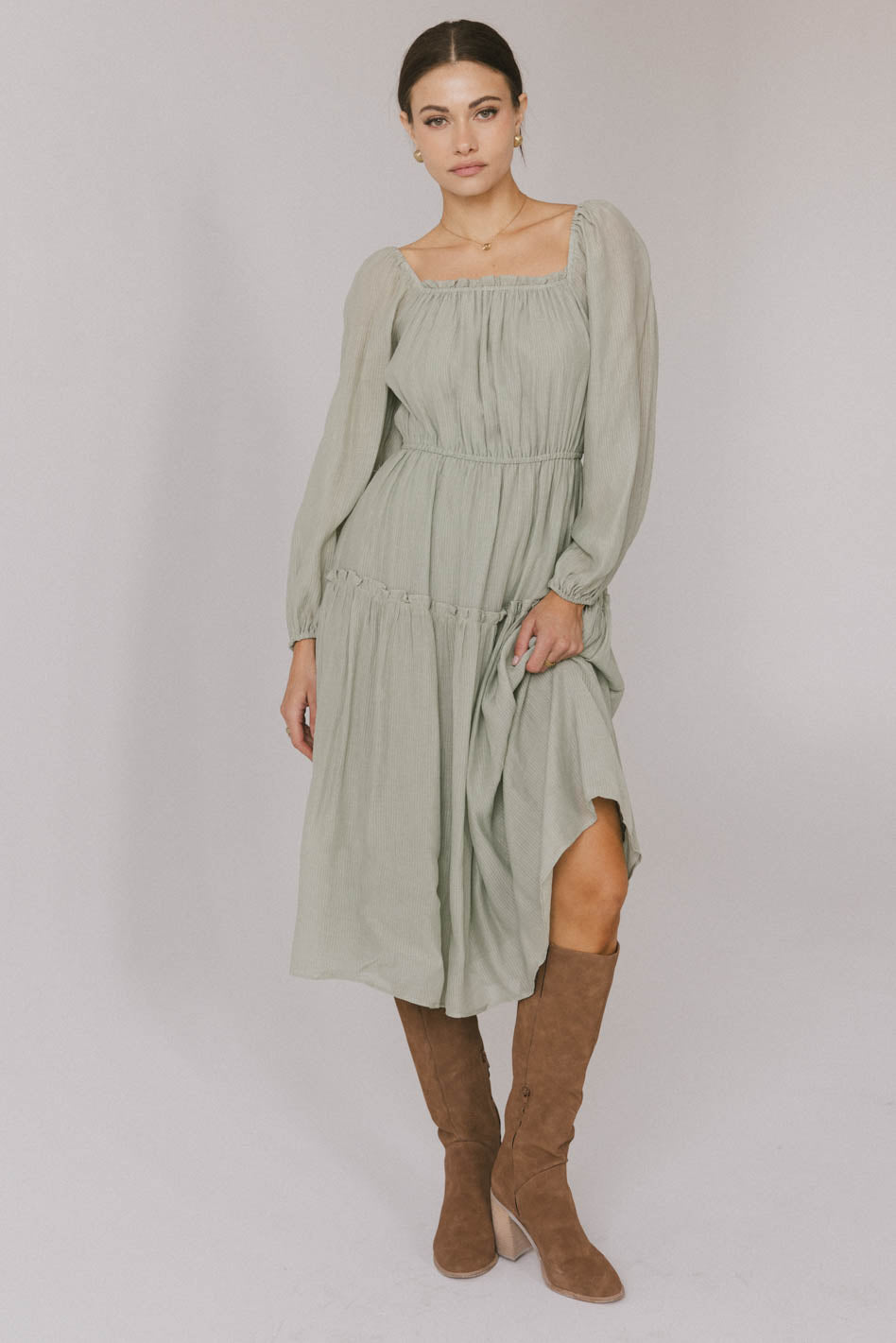 Finnian Midi Dress in Sage Green - Flowy A-Line Summer Dress for Women | Perfect for Beach Vacation, Brunch & Date Night Outfits