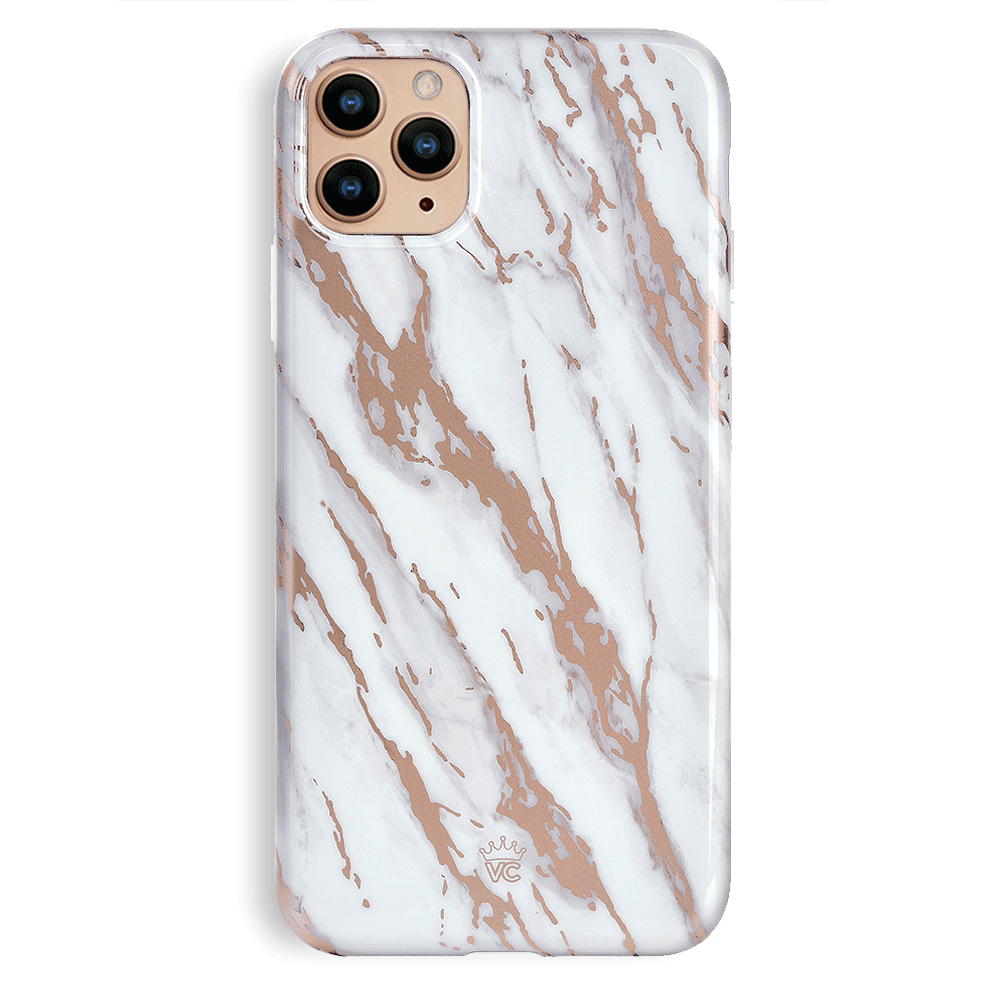 Elegant White Marble with Rose Gold Chrome iPhone Case - Slim Protective Cover for iPhone 13/14/15 Pro Max | Perfect for Everyday Use, Office & Travel