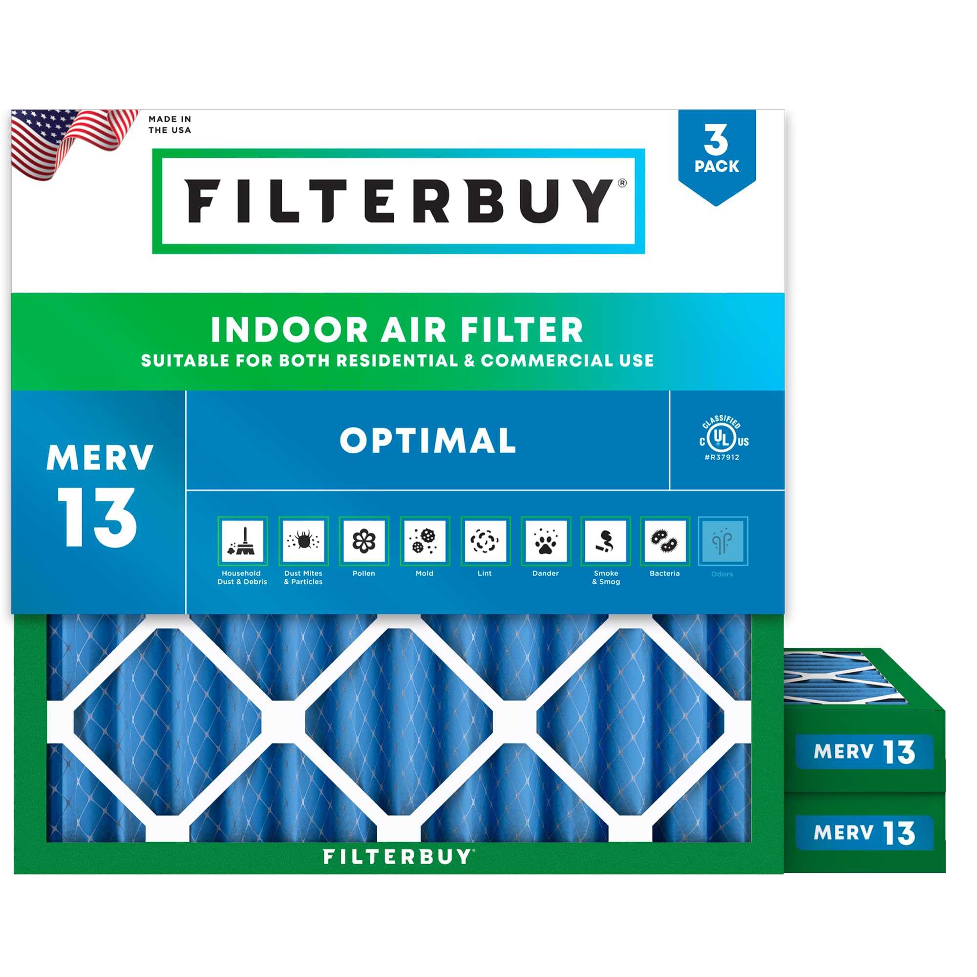 Filterbuy 23.5x23.5x2 MERV 13 Pleated Air Filter 3-Pack - High Efficiency HVAC Furnace & AC Replacement Filters (Actual Size 23.5x23.5x1.75