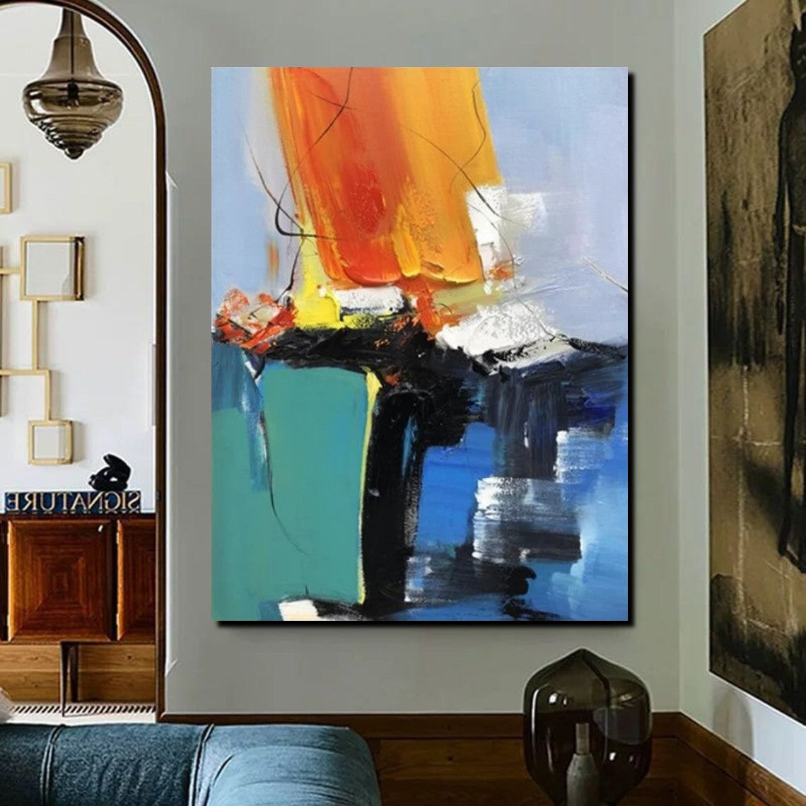 Large Abstract Acrylic Paintings on Canvas - Modern Blue Palette Knife Artwork for Living Room Decor, Perfect Behind Sofa Wall Art | Home & Office Interior Design