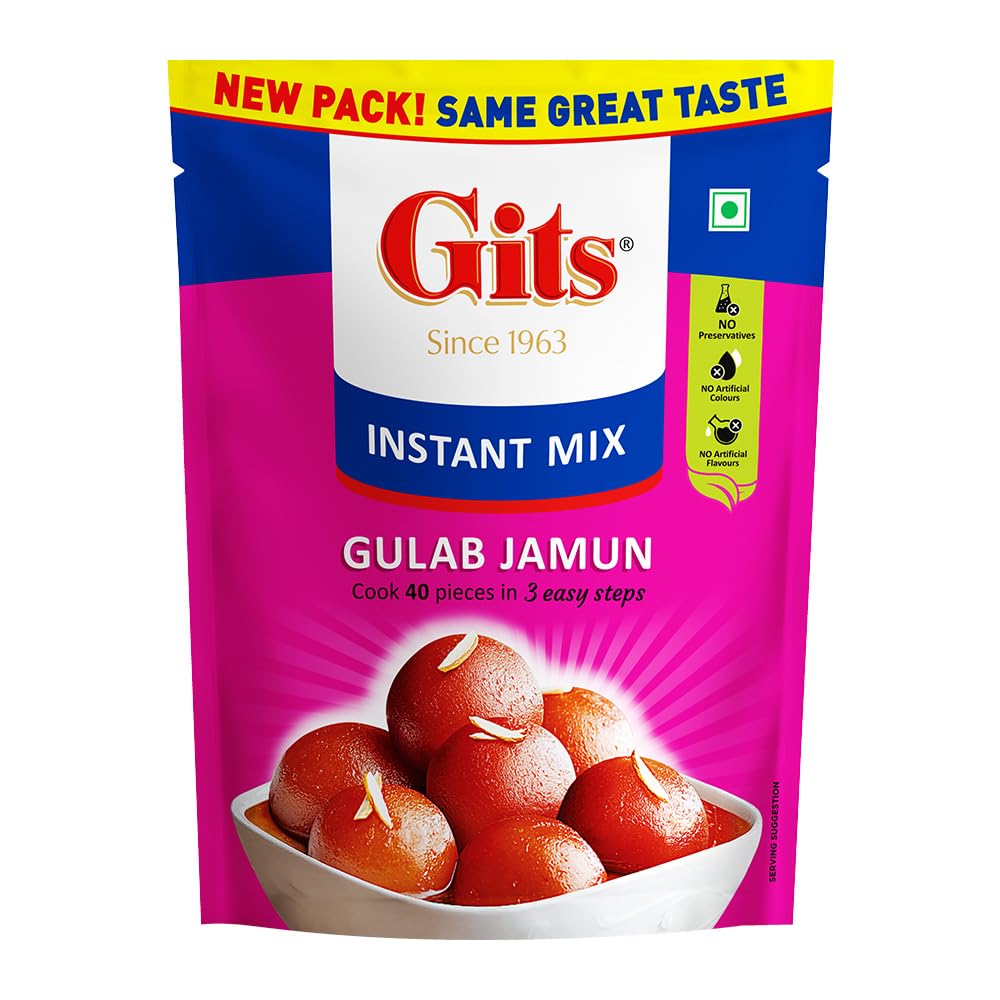 Gits Instant Gulab Jamun Dessert Mix - 200g Pack (Makes 40 Pieces) | Vegetarian Indian Sweet | Perfect for Diwali, Festivals & Tea Time Snacks