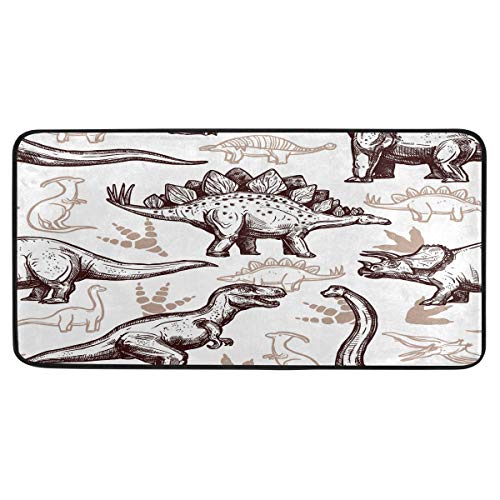 AUUXVA Non-Slip Dinosaur Print Kitchen Rug - Waterproof Rubber Backing Comfortable Floor Mat for Bathroom, Laundry & Entryway - 39x20 Inches Tropical Animal Decor - Perfect for Kids' Rooms, Dorm & Pet Areas