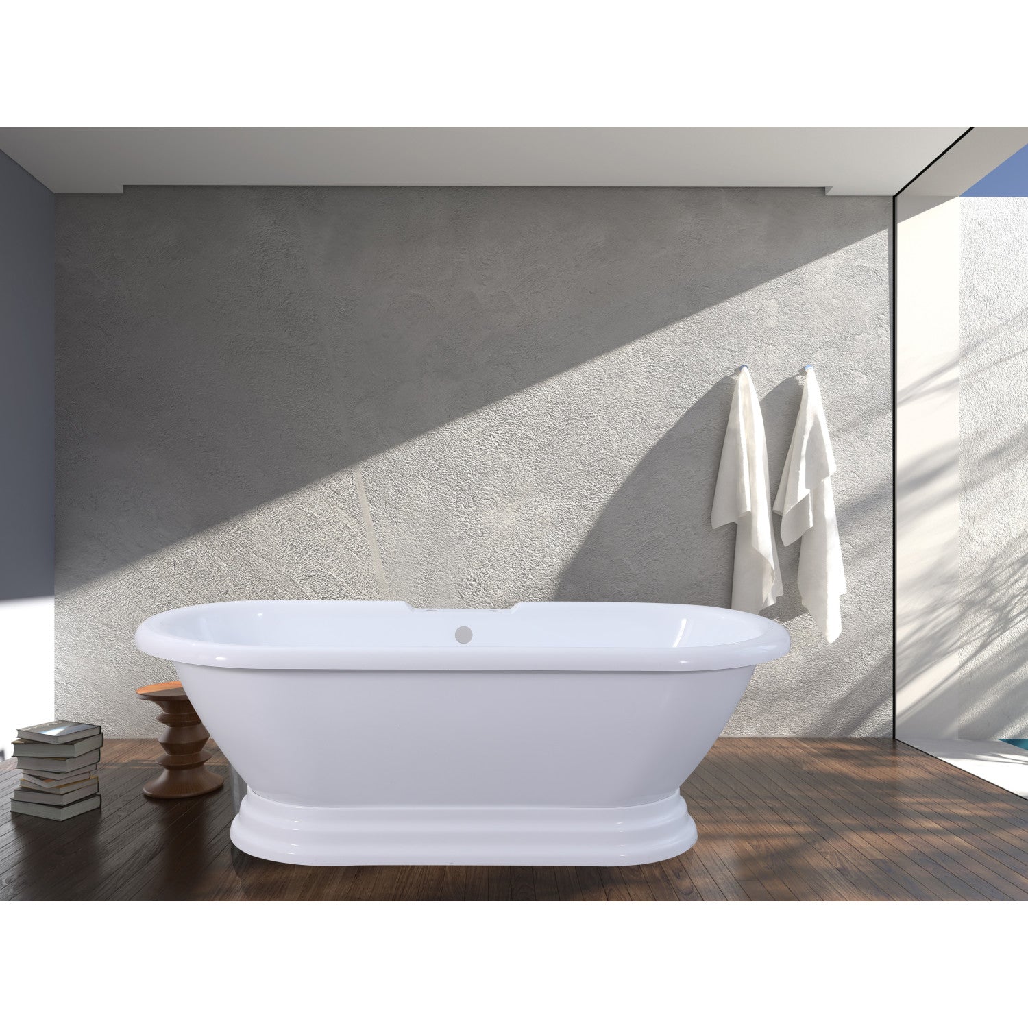 Aqua Eden 67-Inch Glossy White Acrylic Oval Double-Ended Pedestal Bathtub with 7-Inch Faucet Drillings - Perfect for Luxury Bathrooms & Spa Retreats