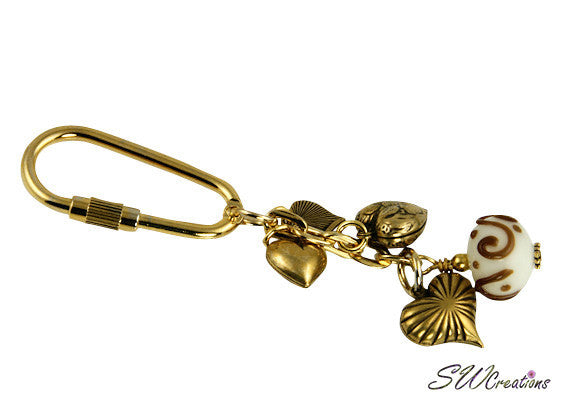 Gold Heart Charm Keychain with Coffee & Cream Swirl Design - Perfect for Gifts, Keychains & Handbag Accessories