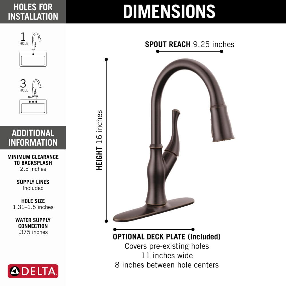 Delta Ophelia Oil Rubbed Bronze Kitchen Faucet with Pull Down Sprayer & Magnetic Docking - Venetian Bronze 19888Z-RB-DST | High Arc Commercial Style for Modern Farmhouse & Restaurant Sinks