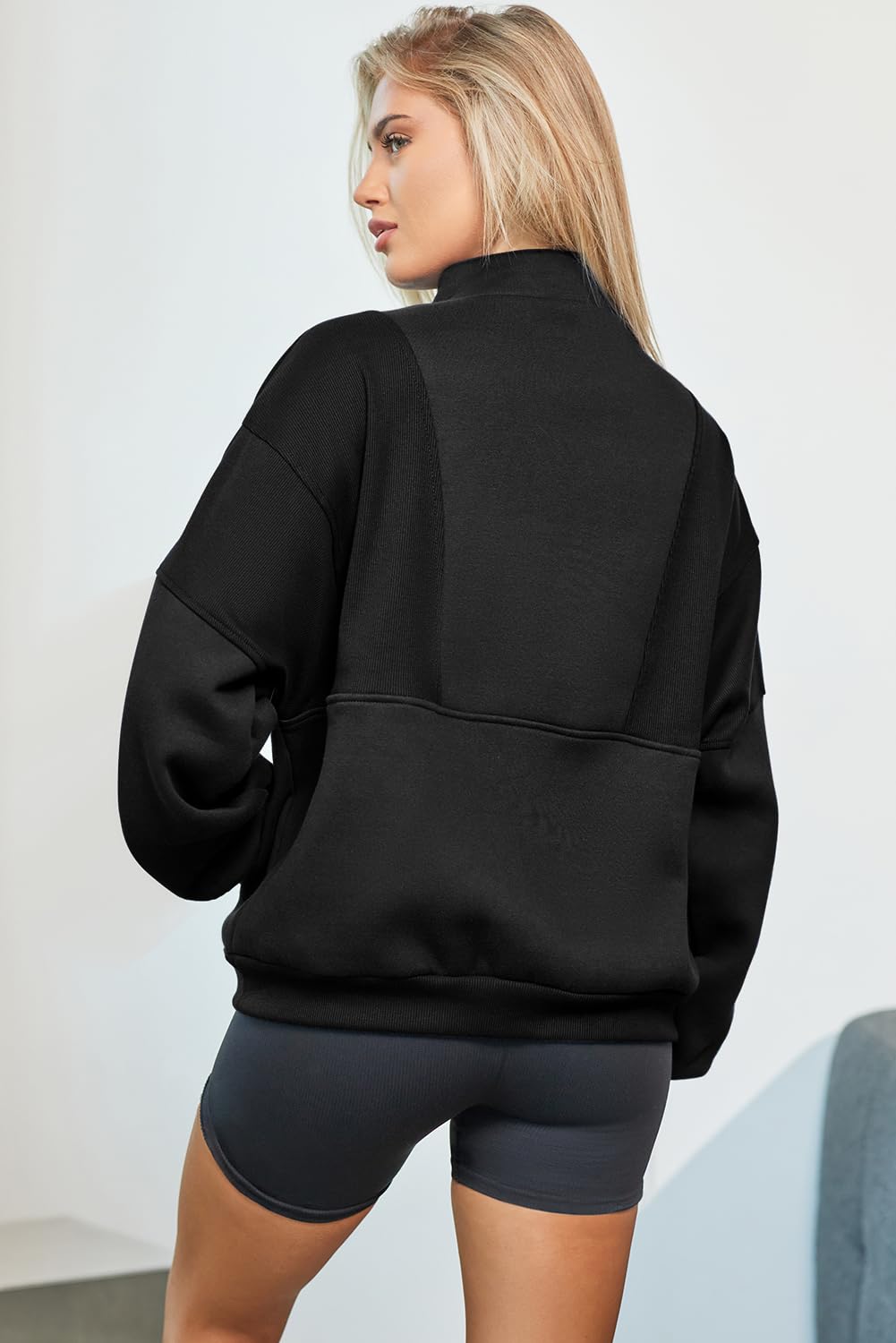 BLENCOT Women's Half Zip Oversized Fleece Sweatshirt - Long Sleeve Cropped Pullover with Pockets for Workout & Casual Wear (Sizes S-2XL) | Cozy Winter Loungewear & Gym Outfit