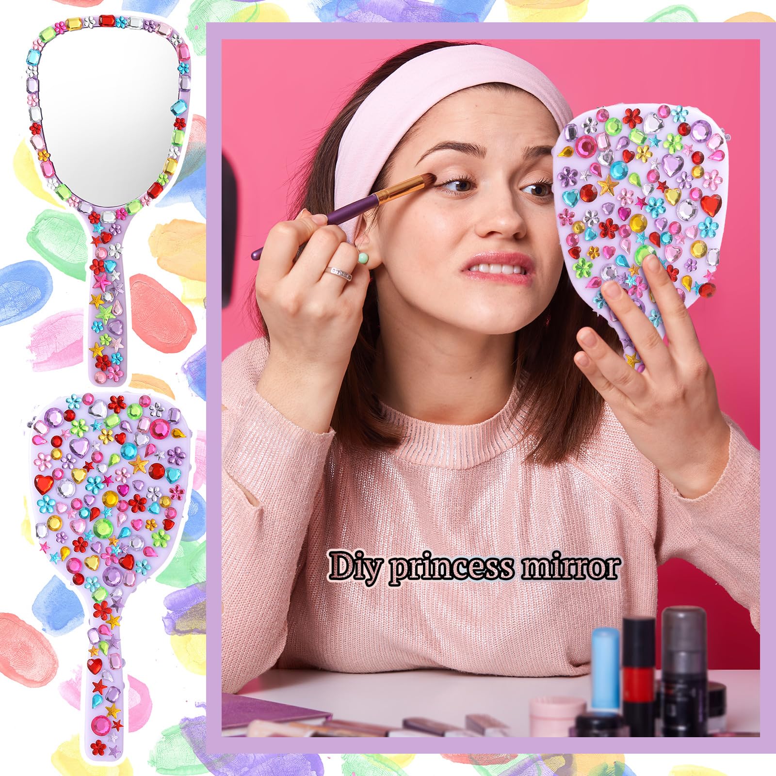 Jetec Compact Travel Makeup Mirror - 8 Pcs Handheld Vanity Mirror for Home & Travel (Blue/Green/Pink/Purple)
